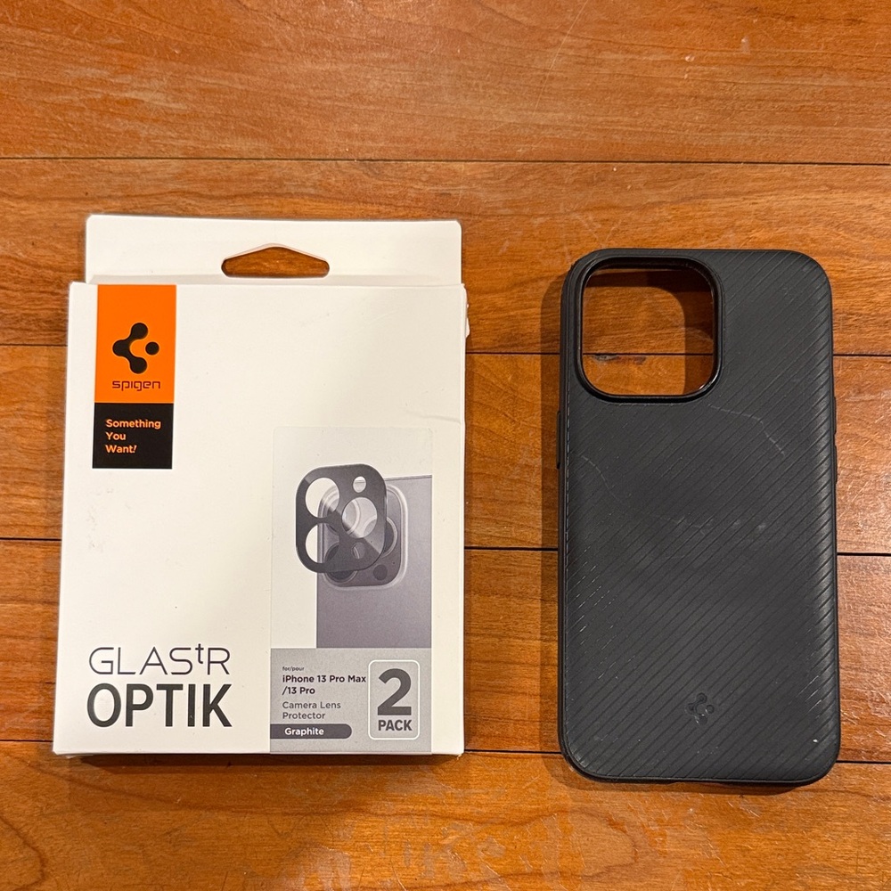 Spigen Black iPhone 13 Pro Max/ 13 Pro Case and (1) camera lens protector